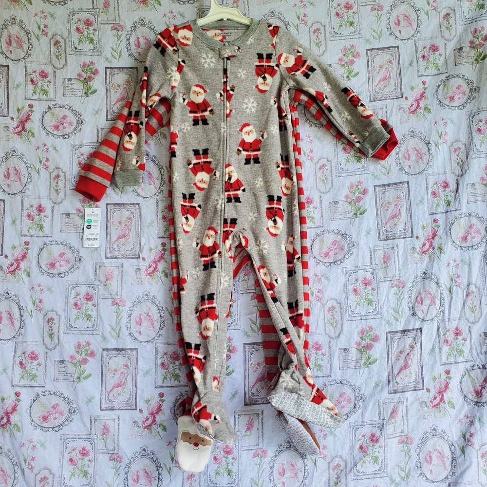 NWT Carters Unisex 3T Holiday Sleeper Pajamas Set Of‎ 2 Santa Clause